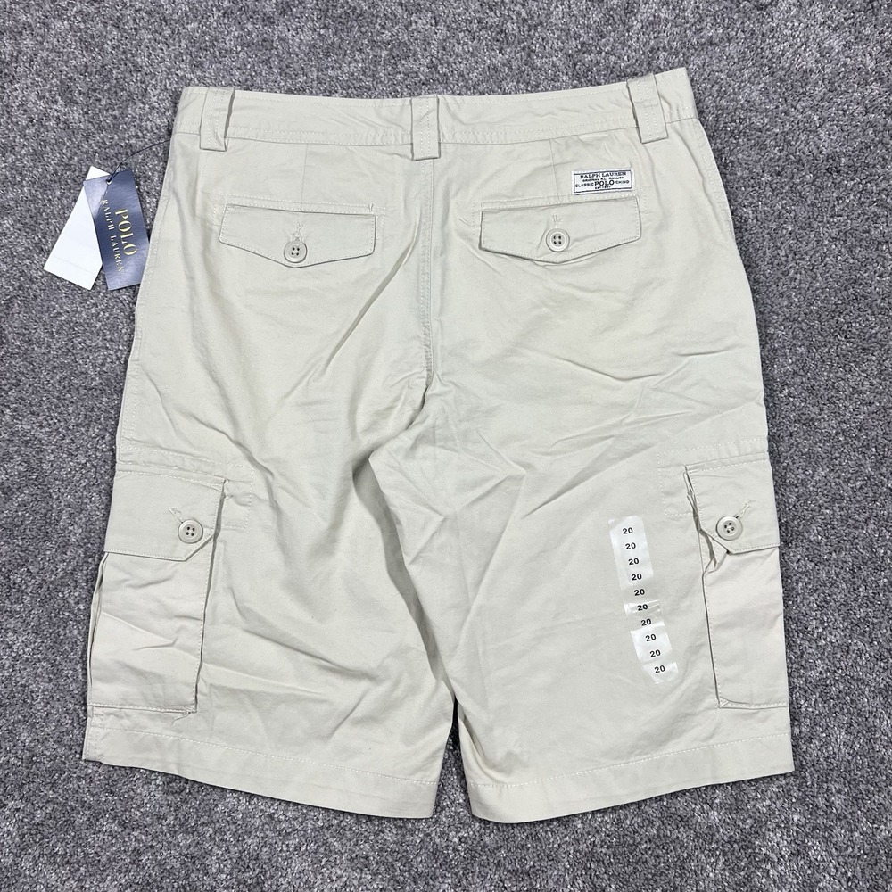 NEW Polo Ralph Lauren Beige Khaki Brown Cotton Chino Cargo Shorts Boys 20 School - Picture 2 of 7